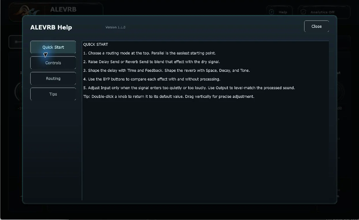 ALEVRB built-in offline Help panel